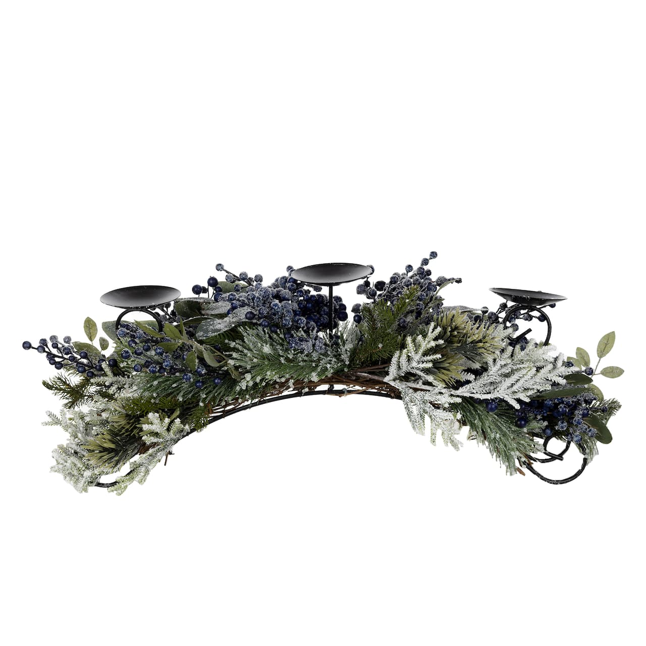 31" Frosted Pine Blueberry Centerpiece Candle Holder